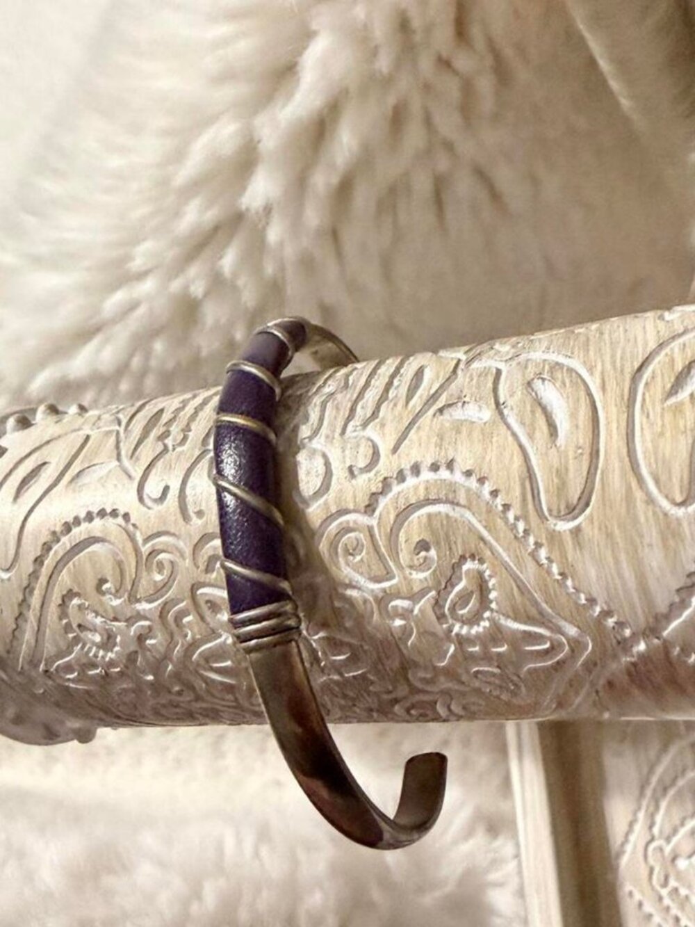 Purple and silver bangle with and silver accents with antique appearance. #bangl